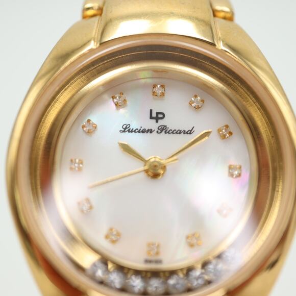 Lucien Piccard Gold Tone Womens Watch 26mm Swiss Sapphire Crystal Float Diamonds - Picture 6 of 14